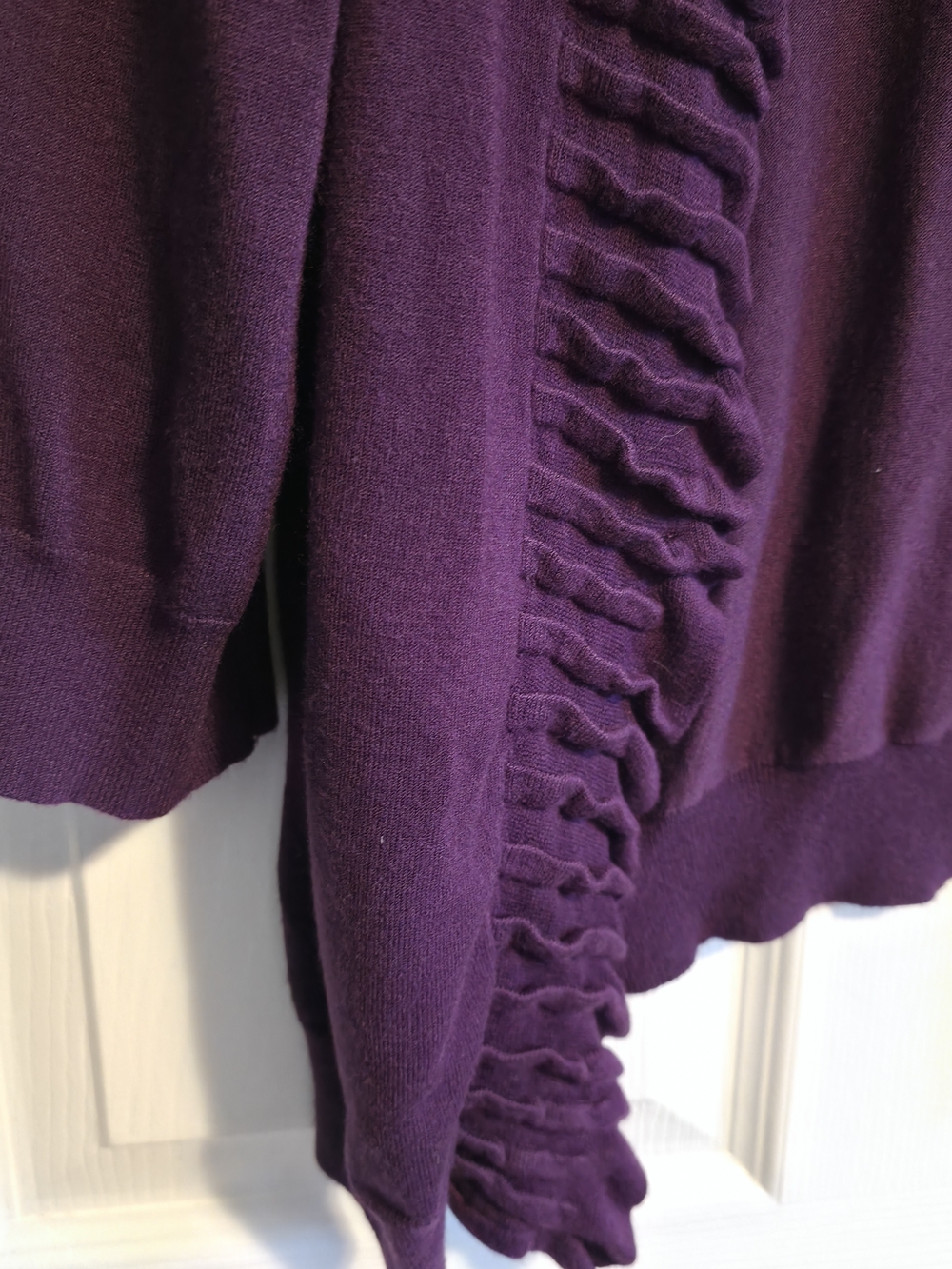 4/$67 Deal! Danier Vintage Deep Plum Ruffled Open-Front Cardigan - Picture 5 of 10